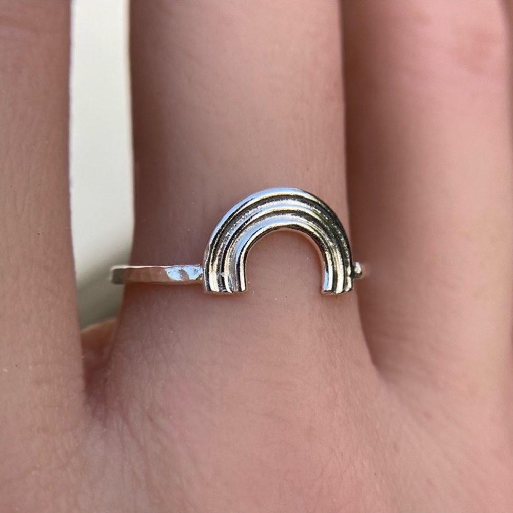 Sterling silver rainbow ring. Handmade arch ring, Dainty sterling silver… - Picture 3 of 8